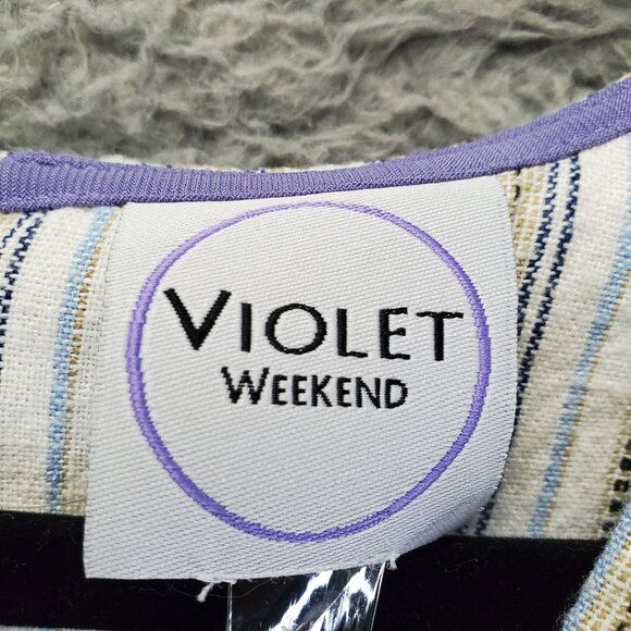 Violet Weekend Dress Womens XL Multicolor Stripe V-Neck Sleeveless Linen Blend - Picture 2 of 11